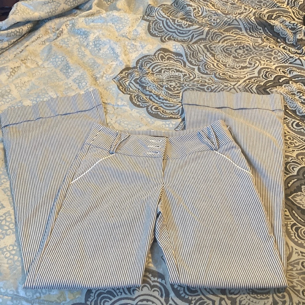 Rampage Seersucker Flare Bottom Pants- Womens